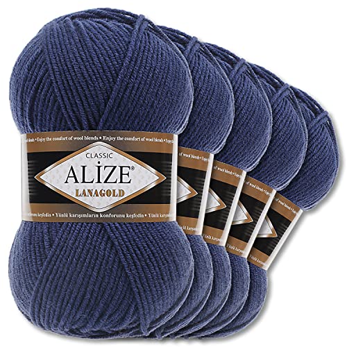Alize 5 x 100 g Lanagold Wolle | 53 Auswahl | Stricken Häkeln Wolle (215 | Heidelbeere)