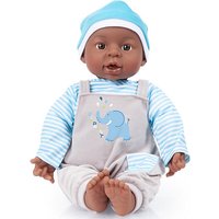 Bayer Design 94001AH Funktionspuppe, Babypuppe Brooky Boy, Junge, 12 Babylaute, 40cm, dunkelhäutig, mit Ringellocken, weicher Körper