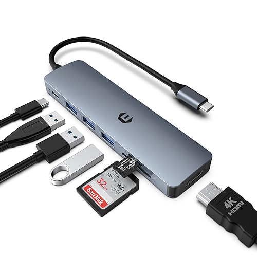 7-in-1 USB-C-Hub, oditton Port Multiport-Adapter Hub mit HDMI, 100 W PD, 3 x USB 3.0-Anschlüsse, SD- und Micro-SD-Kartenleser, kompatibel für USB-C-Laptops Dell, XPS/HP/Surface und andere Typ-C-Geräte