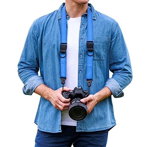 PROfezzion Kamera-Schultergurt, DSLR-Kamera-Umhängeband, Schnellverschluss, breit, bequem, langlebig, verstellbar, mit patentierter Schnellverschluss, mit Arca-Typ-Metall-Schnellwechselplatte, blau