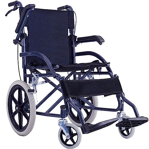 Rollstuhl Transit Travel Chair-Travel Lightweight Folding Portable Old Trolley Disabled Scooter Solid Wheel Handrails 58x90x94cm (Color : A)