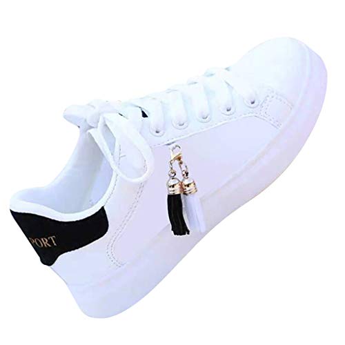 Damen Schnürhalbschuhe Schnürung Schuhe Quaste Schnürschuhe Sneaker Frauen sportlicher Schnürer Freizeitschuh(1-Schwarz/Black,37)