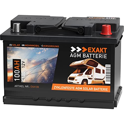 EXAKT AGM Solar Batterie Photovoltaik Wohnmobil Boot Camping Versorgungsbatterie (100AH 12V)