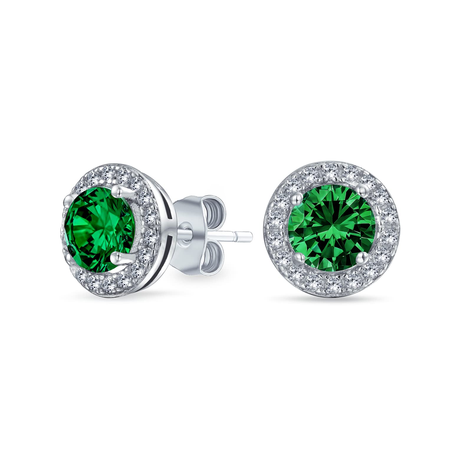 2Ct Runde Solitär Halo Grün Cubic Zirconia Simuliert Emerald Cz Ohrstecker Für Frauen .925 Sterling Silber