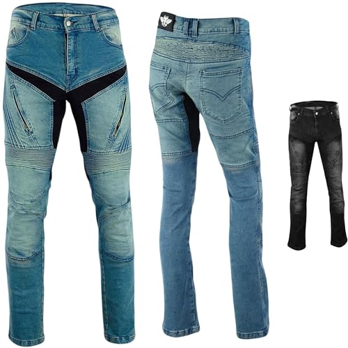 BULLDT Damen Motorradjeans Motorradhose Denim Jeans Hose mit Protektoren, Farbe:Blau, Jeansgröße:W30 / L31