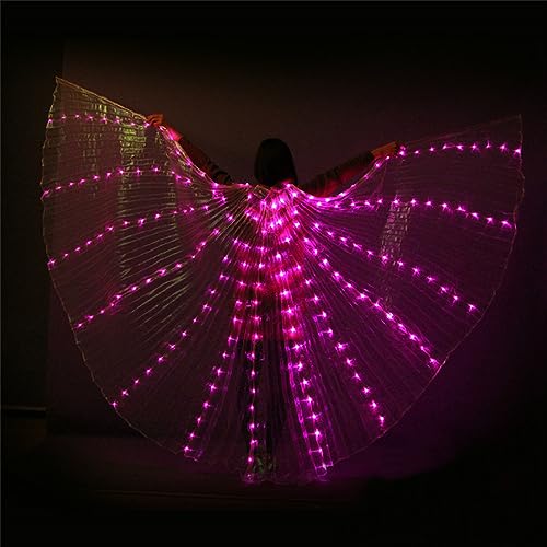 Schmetterlingsflügel Feenflügel für Erwachsene, LED-Lichter Bauchtanzflügel mit ausziehbarem Stab, Leuchtende Performance-Kleidung für Halloween und Weihnachtsfeiern (Lila)