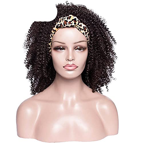 2 Per¨¹cke Flauschige Stirnband Per¨¹cke Synthetische Wickelper¨¹cke Verbundene Turban Afro Kinky Culry Per¨¹cken f¨¹r n-55