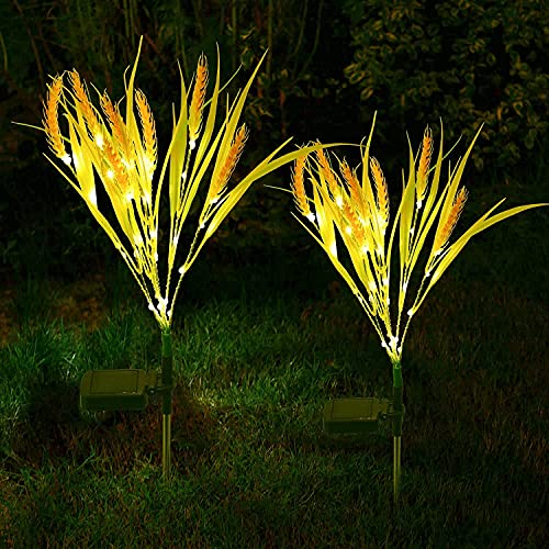 Solar Gartenlicht,SUAVER 2 Stück Blume Licht Solarleuchte Außen Wasserdicht Solarlampe Gartenfackeln Blume Dekoration Lichter im Freien für Garten Rasen Terrasse Beleuchtung (Weizenohr)
