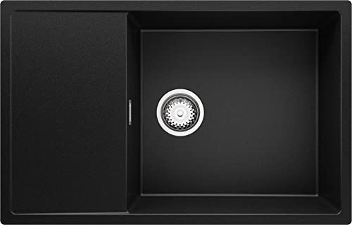 Spülbecken Schwarz 78x50 cm, Granitspüle + Ablauf-Set, Küchenspüle für 60er Unterschrank, Einbauspüle von Primagran