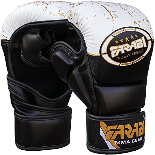 Farabi Sports 7-oz MMA-Handschuhe Hybrid Semi-Pro Open Hand Handschuhe Punching Training Even Compition (Large/X-Large, Black/White)