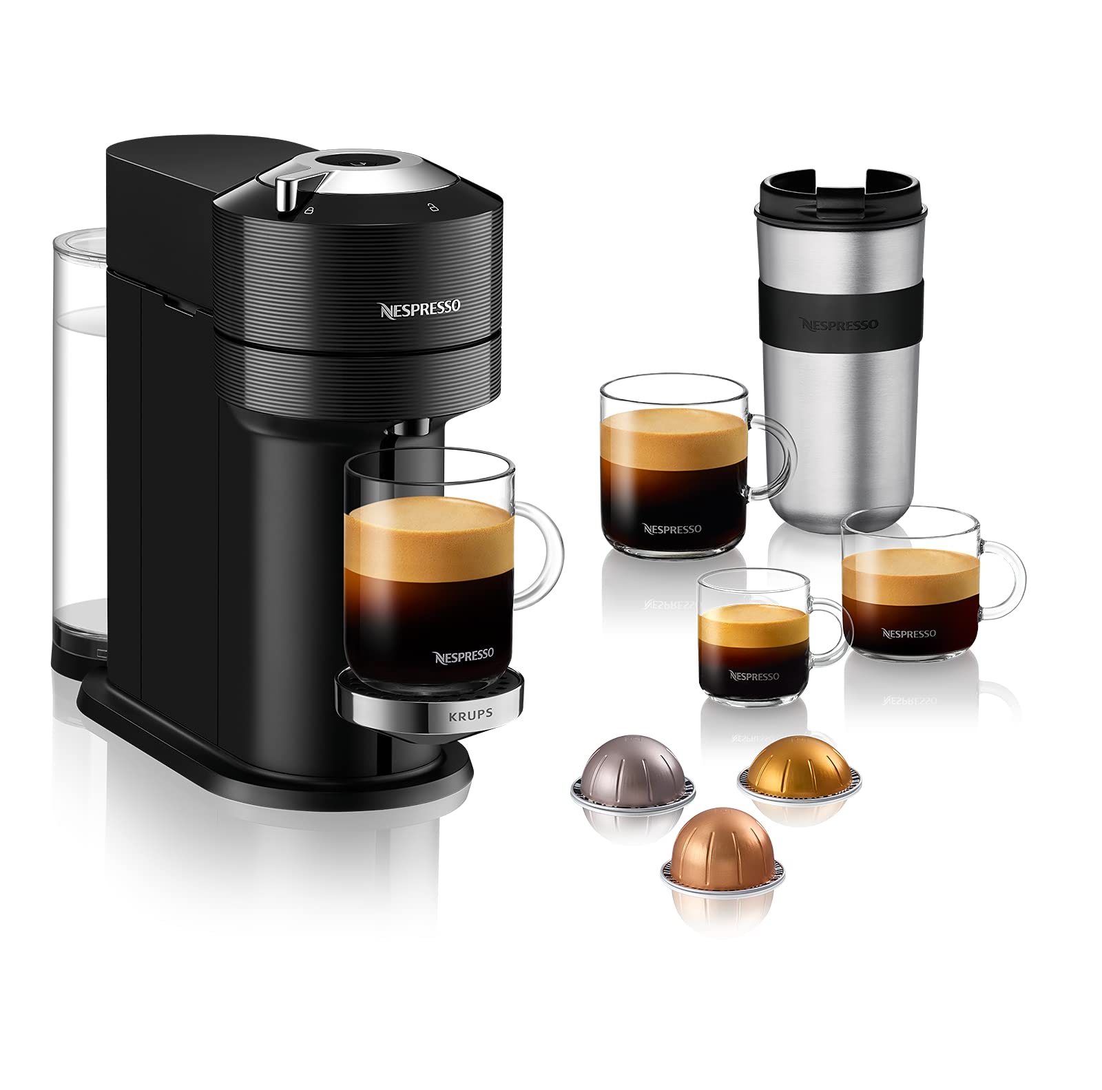Nespresso Krups XN9108 Vertuo Next Premium Kaffeekapselmaschine | 1,1 L Wassertank | Kapselerkennung durch Barcode | 6 Tassengrößen | Power-Off Funktion | 54% aus recyceltem Kunststoff | Schwarz