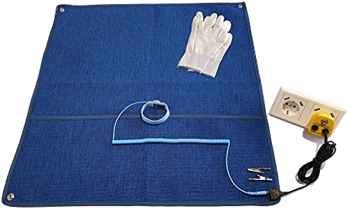 Minadax Textil ESD Antistatik Matte 60x60 cm + Manschetten-Set 2,4m + Erdungsstecker + ESD Handschuhe