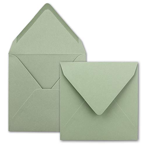 200x Quadratische Briefumschläge in Eukalyptus (Grün) - 15,5 x 15,5 cm - ohne Fenster, mit Nassklebung - Für Einladungskarten zu Hochzeit, Geburtstag und mehr - Serie FarbenFroh