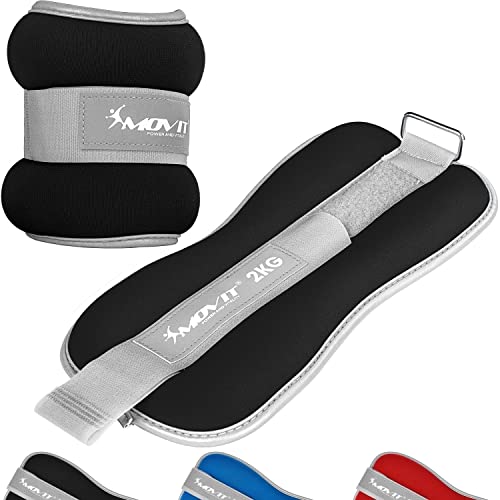 MOVIT® 2er Set Gewichtsmanschetten Neopren mit Reflektormaterial und Frottee-Einsatz Laufgewichte für Hand- und Fußgelenke 2x 1,0 kg schwarz