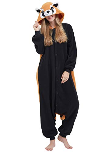 ULEEMARK Jumpsuit Onesie Tier Karton Fasching Halloween Kostüm Sleepsuit Cosplay Overall Pyjama Schlafanzug Erwachsene Unisex Lounge Kigurumi Rote Panda for Höhe 140-187CM