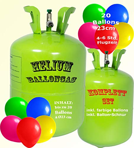 trendmile Premium Helium Ballongas Set - Heliumflasche für 60 Ballons mit bunten Latex Ballons 23cm + Schnur (3x Gas 60 Ballons)
