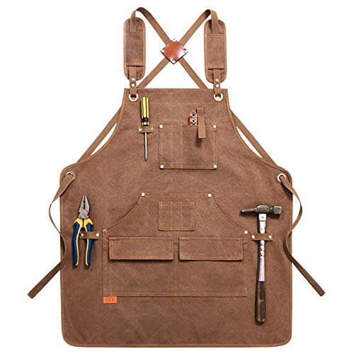 NA/ Marginf Kinder-Schürze aus strapazierfähigem gewachstem Segeltuch mit Werkzeugtaschen, Kreuzrückenriemen, verstellbar für Holzbearbeitung, Malerei