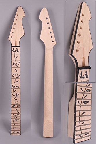 yinfente Gitarre (unlackiert Hals Ersatz 24 BUND 64,8 cm Ahorn Holz Griffbrett Binding Kopfplatte