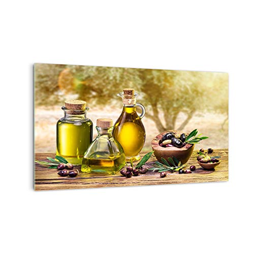 DekoGlas Küchenrückwand 'Oliven und Olivenöl' in div. Größen, Glas-Rückwand, Wandpaneele, Spritzschutz & Fliesenspiegel