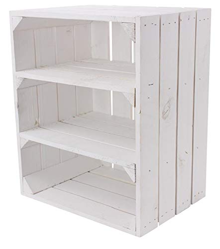 Weißes Küchenregal mit 3 Fächern Quer 50cm x 40cm x 30cm Shabby chic Obstkisten Regal Holzkiste Weinkisten regalkisten Box DIY Bücherregal