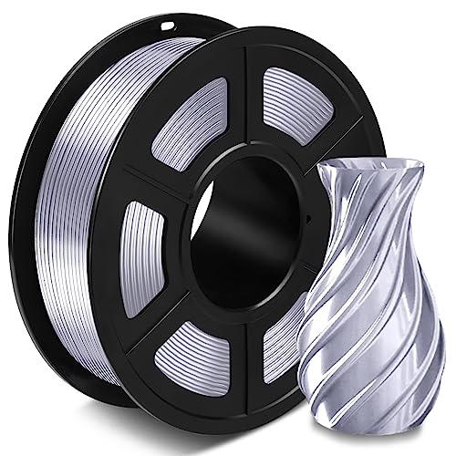 SUNLU Silk PLA+ Filament 1.75mm, PLA Plus Filament mit Glänzender Oberfläche für 3D Drucker, ±0.0.2mm 1 kg Spule,Silber