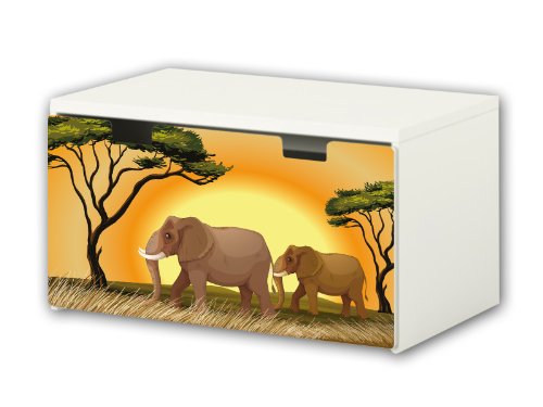 STIKKIPIX kompatibel für die Kinderzimmer Banktruhe STUVA von IKEA (90 x 50 cm) | Tierwelt Afrika Möbelfolie | BT25 | Möbelaufkleber mit Tierwelt Afrika-Motiv | Möbel Nicht Inklusive