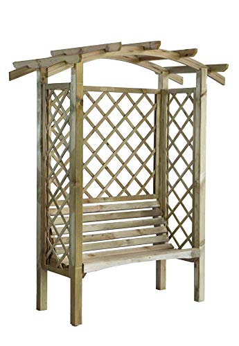 G&C Linton Pergola aus Holz - mit Bank, Seitengittern und Rosenbogen - Maße: H208 x 180 x 85 cm