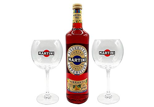 Martini Aperitiv - Martini Vibrante Alkoholfrei 0,75L + 2 Martini Ballon Gläser / Glas
