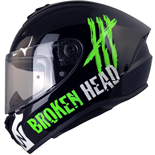 Broken Head Adrenalin Therapy 4X - Sportlicher Integralhelm - Motorrad-Helm - Schwarz-Neon-Grün Glanz (Ltd.) (M (57-58 cm))