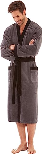 Morgenstern Kimono Bademantel für Herren in Grau lang leicht Männer Hausmantel Saunabademantel Baumwolle Microfaser Viskose Größe L