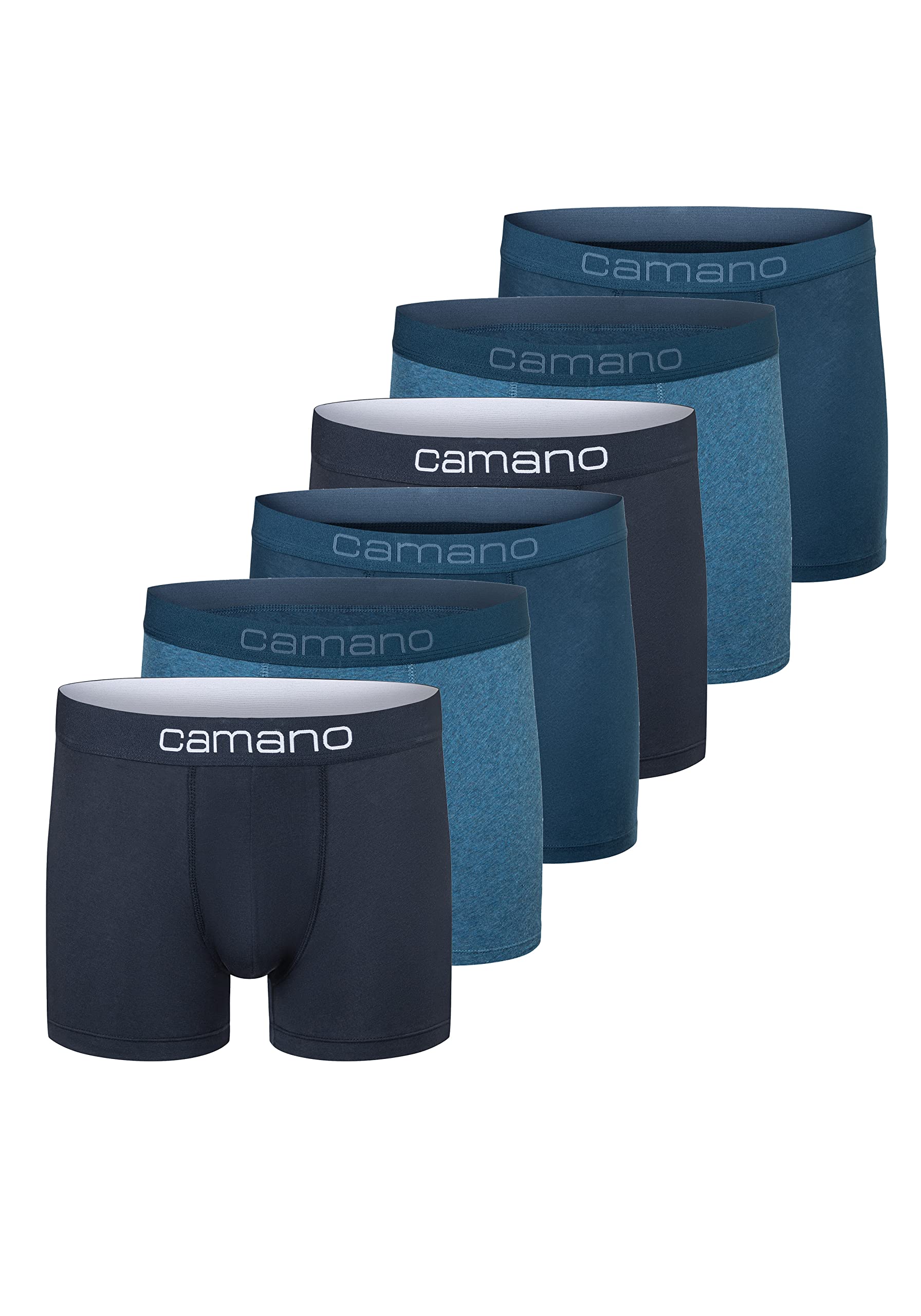 Camano Herren Boxershorts Unterhosen Herren elastischer Gummibund ohne Einschneiden Baumwolle Stretch hautfreundlich Atmungsaktiv 6er Pack M Blue Mix