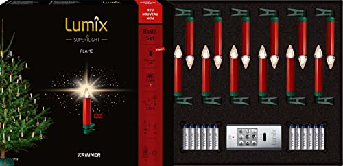 Lumix® kabellose LED Christbaumkerzen Weihnachtsbaumkerzen von KRINNER 12er Basis-Set SuperLight Flame Metallic Mini Rot 9cm warmweiß inkl. Fernbedienung 77146