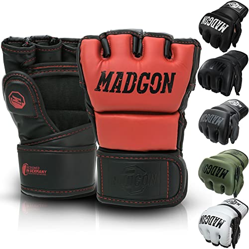 MADGON MMA Handschuhe mit hochwertiger Polsterung! Boxhandschuhe für hohe Stabilität im Handgelenk. Freefight Gloves mit Langer Haltbarkeit für Kampfsport, Boxen, Kickboxen, Sparring inkl Beutel!