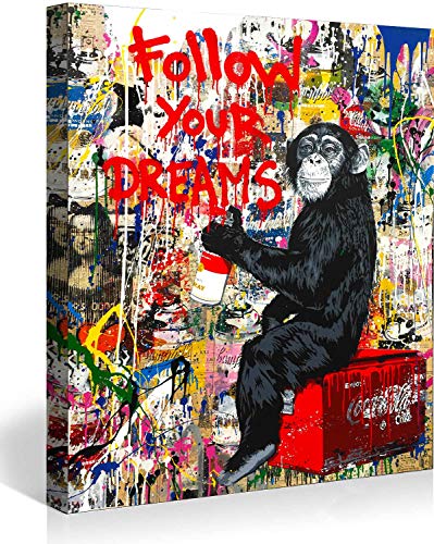Banksy Bilder Leinwand Follow Your Dreams Graffiti Street Art Leinwandbild Fertig Auf Keilrahmen Kunstdrucke Wohnzimmer Wanddekoration Deko XXL (60x100cm(23.6x39.4inch))