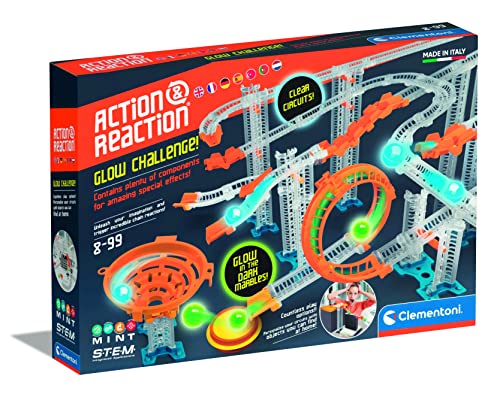 Clementoni 59304 Action & Reaction Leucht-Effekt - mehrteiliger Bausatz für eine erweiterbare Kugelbahn, Lern- und Konstruktionsspielzeug für Kinder ab 8 Jahren