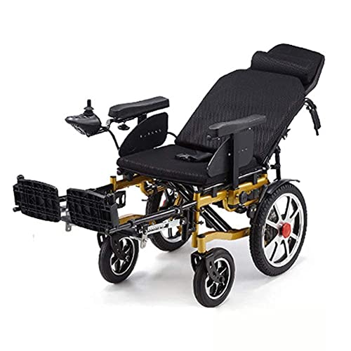 Faltbarer Power Wheel Chair Einstellbar Bein Rest Full Lying Electric Wheelchair with Removable Headrest Adjustable Armrest Height (Black 12A)
