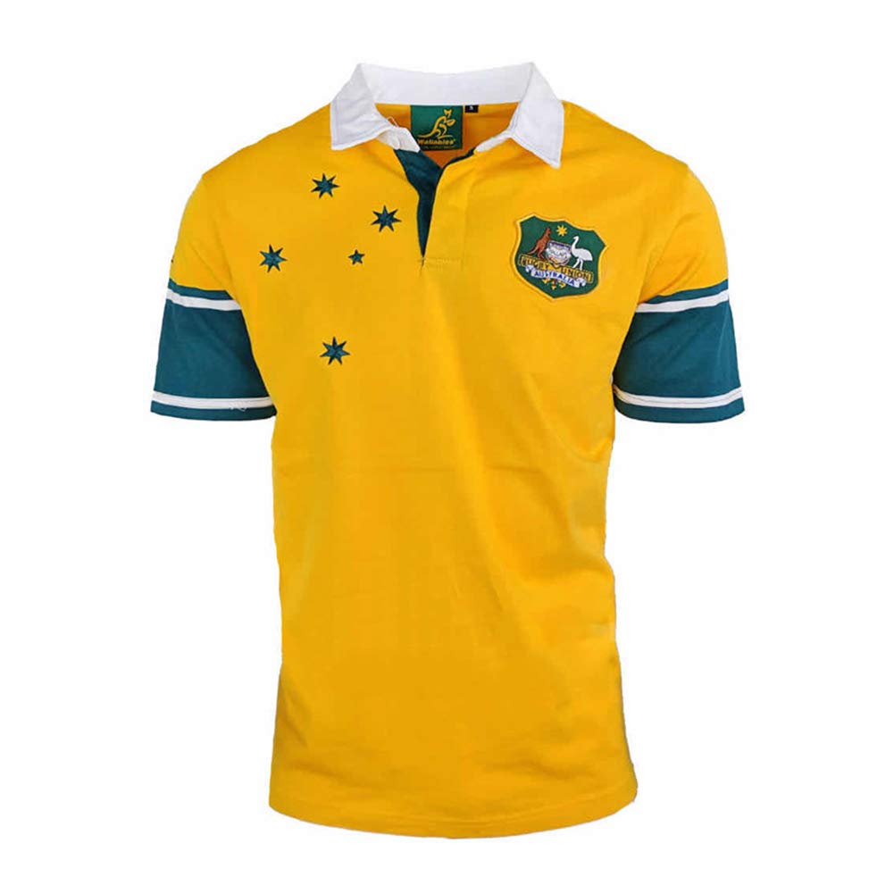 1999 Australian Retro Rugby Jersey, WM-Baumwoll-Jersey Eine Gelbe T-Shirt Männer Schnell Trocknend Training Short Sleeve Fußball-Jersey L