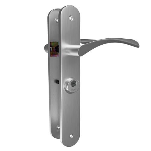 Amig - Türgriff ISHI Modell 46 | Stahl mit gebürstetem Nickelfinish | Für Rechtstüren | 240 x 45 mm | Inklusive 3 Schlüssel | Ideal für Innenräume, die Privatsphäre erfordern