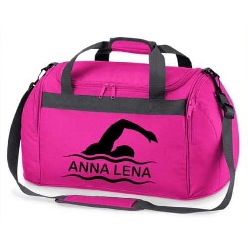 minimutz Sporttasche Schwimmen für Kinder - Personalisierbar mit Name - Schwimmtasche Duffle Bag für Mädchen und Jungen (pink)