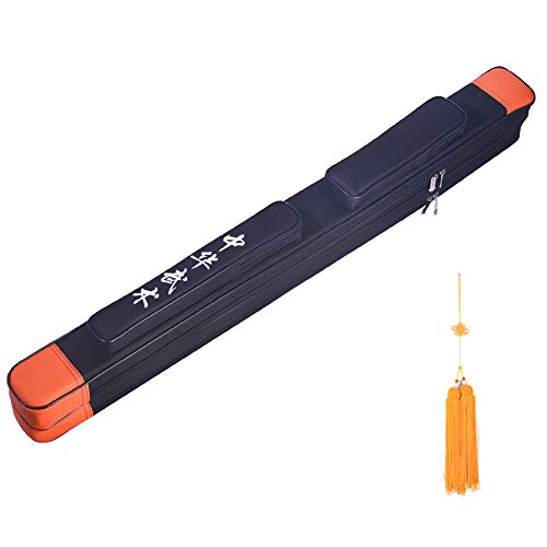 STETH Schwerter Tasche, Schwerterbox, Schwerttasche Jiansui Quaste Doppellagiges Oxford-Gewebe PU-Leder Multifunktions-Schwerttasche auf der Rückseite,Rot (Color : Black)