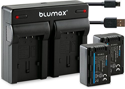 Blumax 2X Akku 2020mAh ersetzt Panasonic VW VBT190 E + Mini Dual-Ladegerät USB (Nicht für VXF11 VX11 V808) kompatibel mit HC VXF999 VX878 VX989 V160 V180 V270 V380 V777 W570 W580 WX97