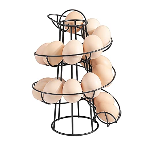 Flexzion Draht Eierhalter, spirales Design Eierkorb für Küche, moderner KitchenCraft, verchromter freistehender Eiergestell Hühnerei-Aufbewahrung Eieraufbewahrung Eierregal, Schwarz