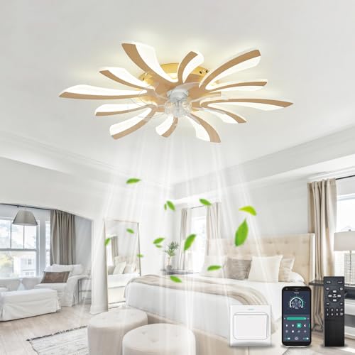 YOLEDY Lampe mit Ventilator Leise mit Fernbedienung, Moderne Deckenventilator mit Beleuchtung, Dimmbar, Licht Speicher Funktion, 6 Geschwindigkeit, für Schlafzimmer, Küche, Gold