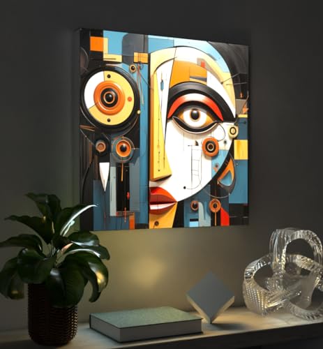 MyMaxxi - Pixlip Poster Abstraktes Gesicht Wandbild Design Wand Dekoration, Gemälde mehrfarig Leuchtrahmen - Frauenkopf, 60x60 cm, Rahmen: nur Druck