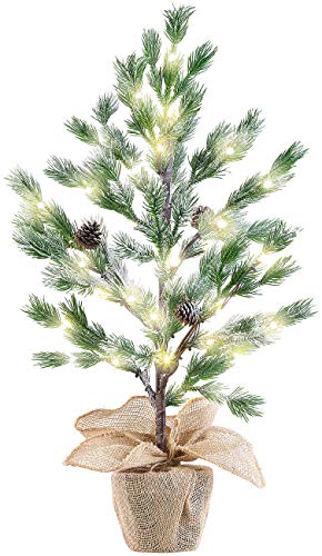 Britesta Baum: Deko-Nadelbäumchen im Topf, mit 24 LEDs, Kunstschnee und Zapfen, 70 cm (Weihnachtsbaum im Topf, Tisch Lichter-Baum, Weihnachtsbaumbeleuchtung kabellos)