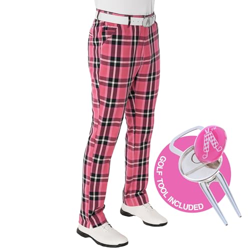 Royal & Awesome Plaid in rosa Golfhosen für Männer, Golfhosen für Männer, Funky Golfhosen, Sich verjüngte Herrengolfhosen