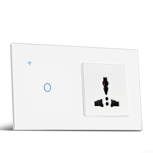 Intelligente Wandsteckdose, WLAN-Steckdosenschalter für Tuya, Drei-Loch-Multifunktionssteckdose mit weißer Anzeige-Ein/Aus-Schaltertaste(1 gang white)
