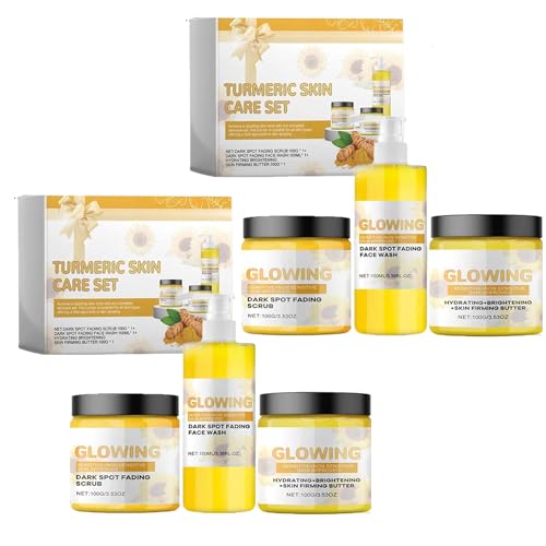 3 in 1 Turmeric Combo Skincare Set, Turmeric Glow Combo Skincare Set, Kurkuma-Glow-Peeling, Glow-Butter und Kurkuma-Glow-Gesichtswaschmittel, Gesichtsreiniger+Gesichtscreme+Peeling (2SET)