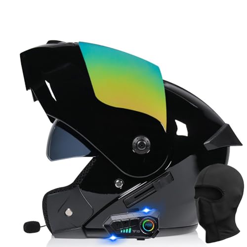 Motorrad Klapphelm mit Bluetooth Motorradhelm mit Sonnenblende ECE Zertifiziert Integralhelm mit Doppelvisier Roller Mofa Helm mit Mikrofon Auto-Antwort für Erwachsene Herren Damen