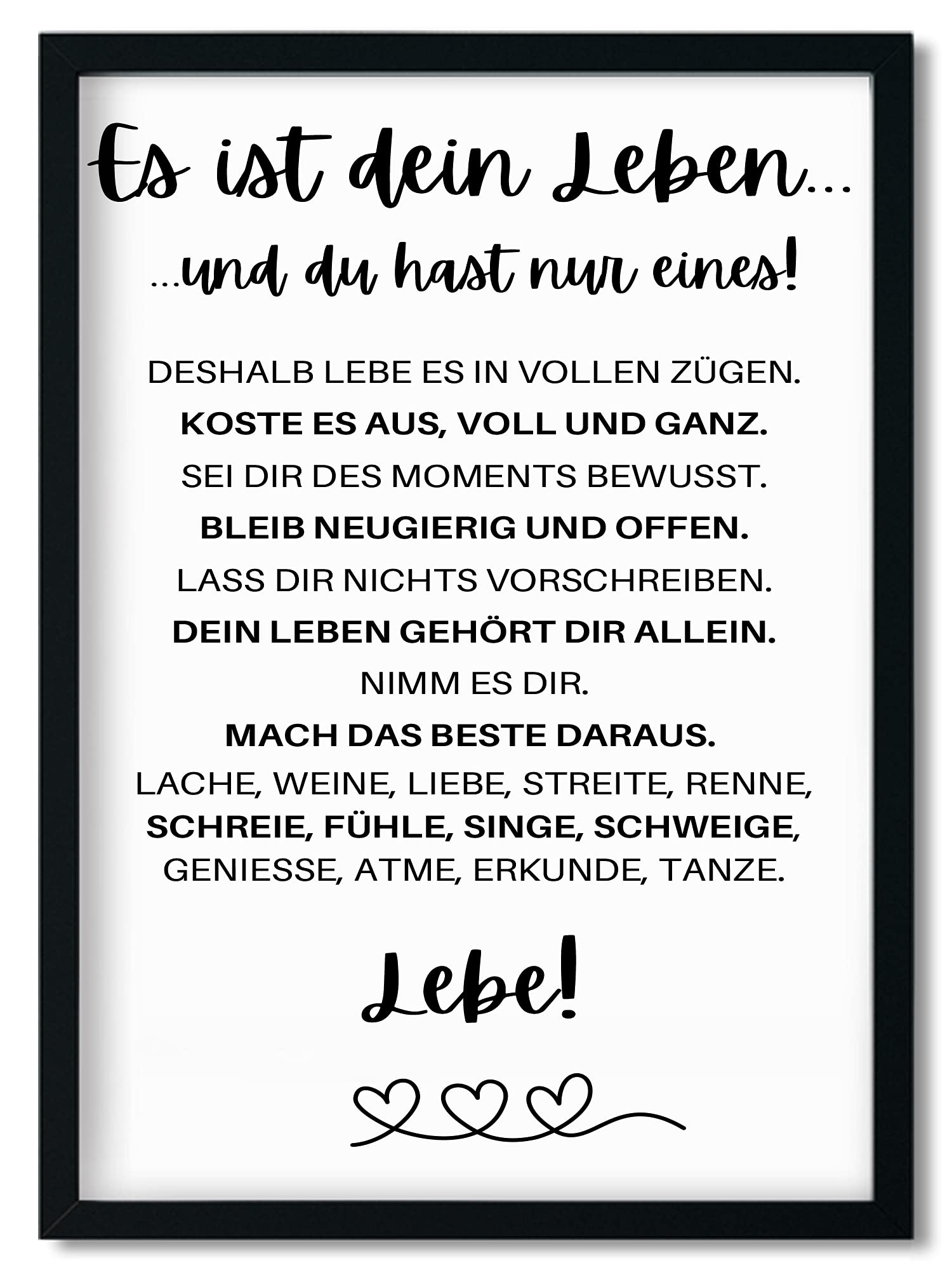 Urhome Kunstdruck Definition Es ist dein Leben mit Bilderrahmen Schwarz in DIN A3 - Worterklärung wie im Duden Lexikon Wandbild Wanddeko mit Spruch Holz Rahmen für Wohnung Familie Freunde